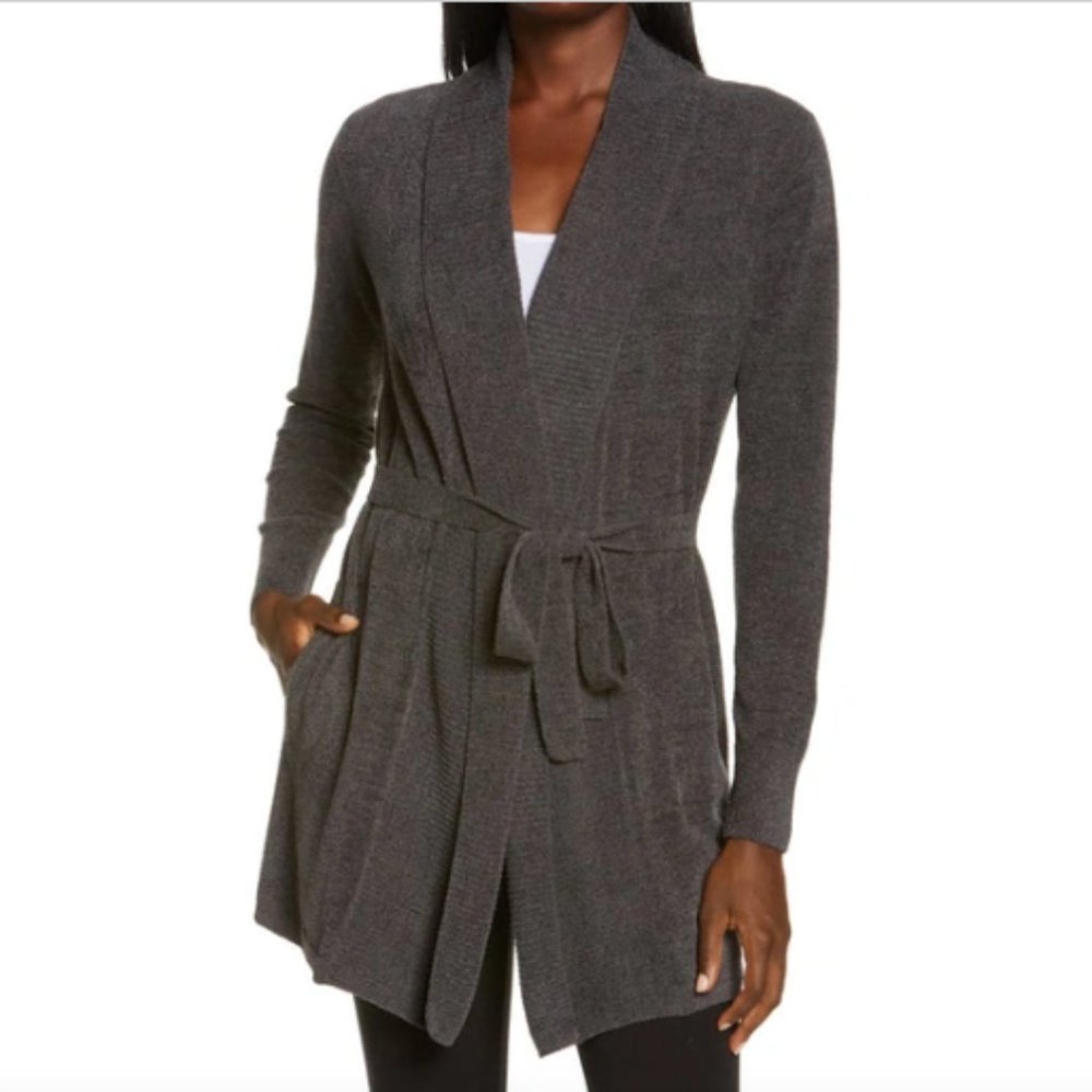 NWT Barefoot Dreams Cozychic Drape Rib Cardigan with Belt
